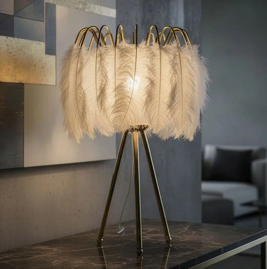 Stolová lampa Feather Stand 60 cm bielo-zlatá