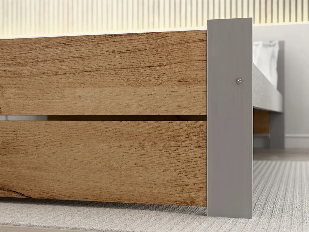 Posteľ IKAROS DOUBLE 160 x 200 cm, dub artisan/sivá Rošt: S lamelovým roštom, Matrac: Matrac SOMMERA 18 cm