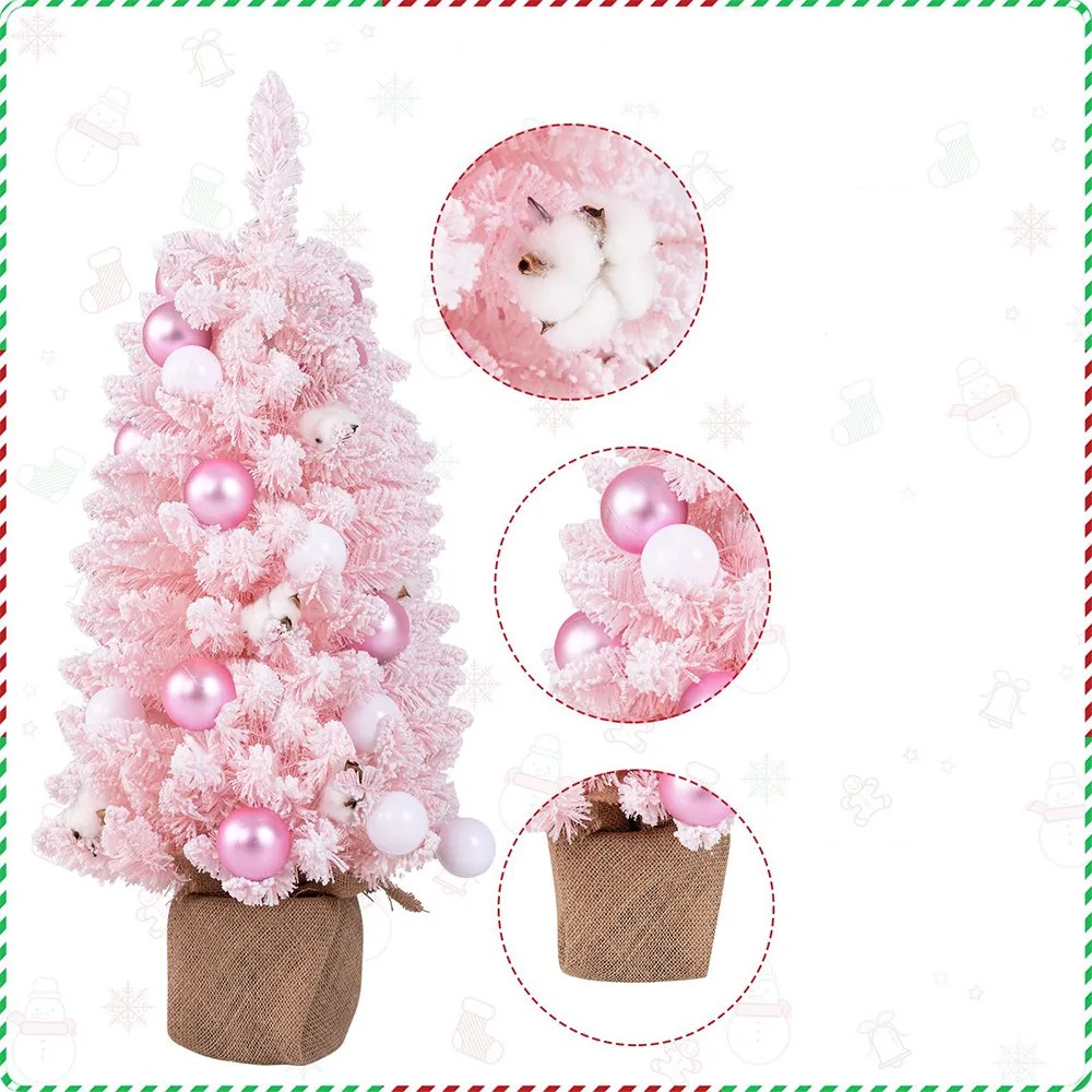 Snehový umelý vianočný stromček s ozdobami 90 cm ružový