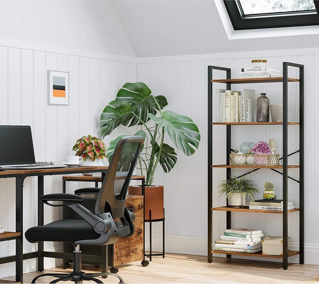 Knižnica s 5 policami, regál, rustikálny hnedý