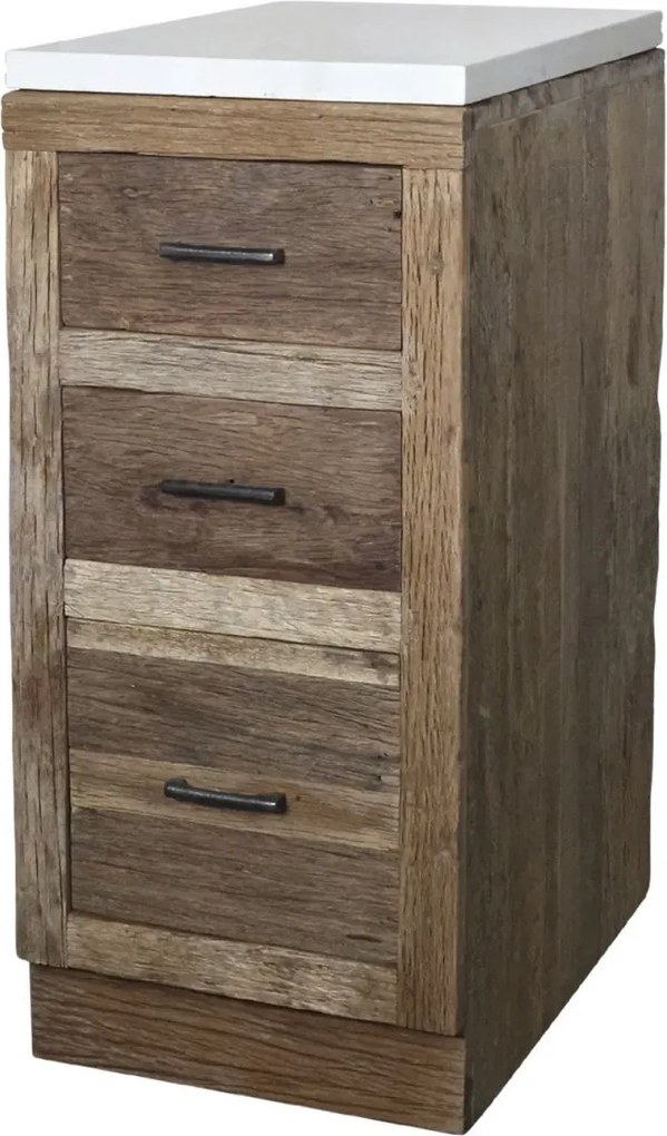 Hnedá antik skrinka so šuplíkmi as mramorovou doskou Grimaud Kitchen – 40*60*97 cm