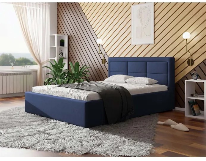 Jednolôžková posteľ s úložným priestorom a roštom 120x200 PALIGEN 2 - tmavá modrá