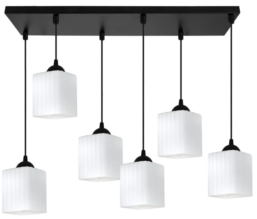 Závesné svietidlo Riffle Square, 6x biele sklenené tienidlo, b