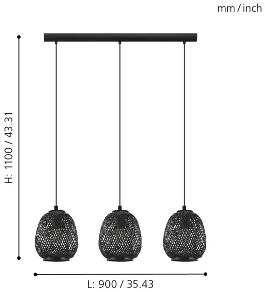 Eglo 43266 - Luster na lanku DEMBLEBY 1 3xE27/40W/230V