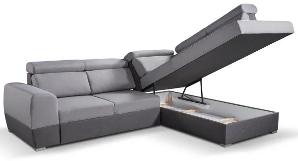 Rozkladacia rohová sedacia súprava MATRIX do L, šedá, pravá, s úložným priestoro
