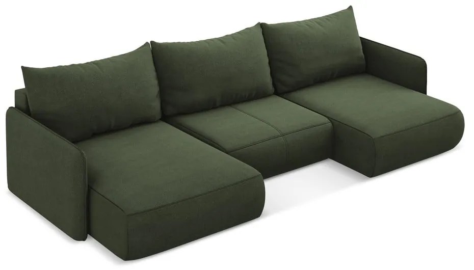 Zelená rozkladacia/s úložným priestorom rohová pohovka Nanea – Makamii