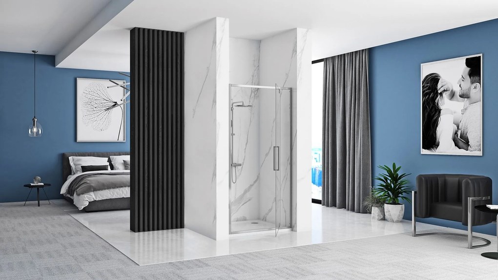 Jednokrídlové sprchové dvere REA RAPID SWING 90 cm pre inštaláciu do niky, chróm/transparent - bez vaničky