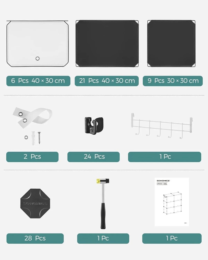 Skrinka na topánky, 6-priehradkový modulárny úložný organizér, čierny