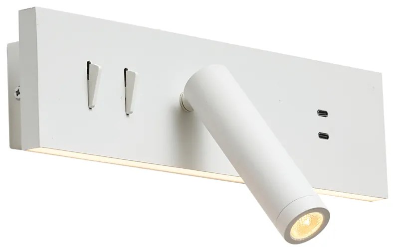 Nástenná lampa biela nastaviteľná s USB-C vrátane LED - Modric