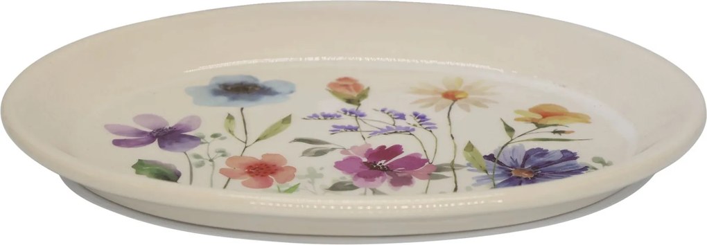 Béžový antik keramický podnos s kvetmi Fleurville - 25*18*2 cm