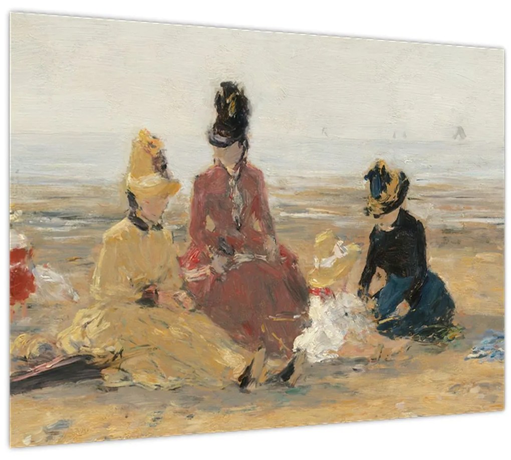 Sklenený obraz - Eugène Boudin, On the Beach, Trouville, reprodukcia (70x50 cm)