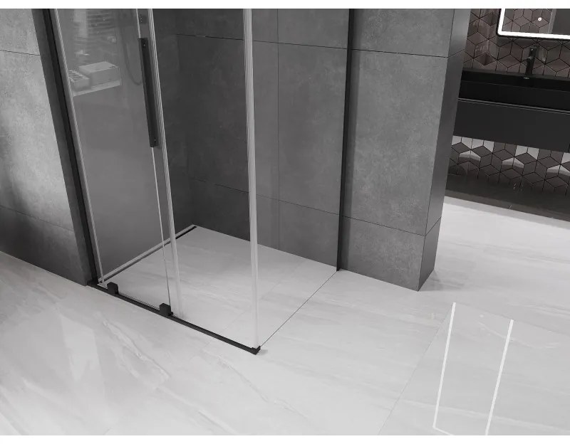 Mexen Velar L, sprchový kút s posuvnými dverami 110 x 90 cm, 8mm číre sklo, čierna matná, 871-110-090-03-70