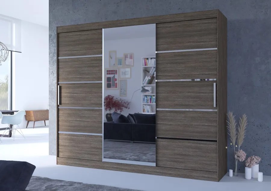 Veľká šatníková skriňa v dekore dub čokoládový Guaba 250 cm