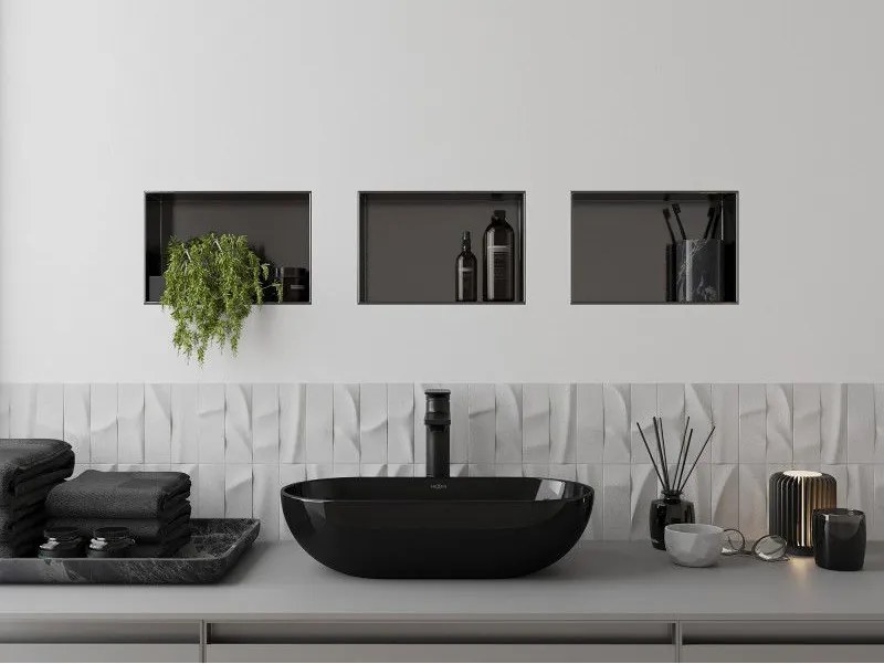 Mexen X-Wall-NR, polica na zapustenie bez príruby 30 x 20 cm, grafitová matná - 19E1302010