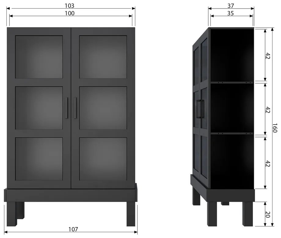 Čierna vitrína z borovicového dreva 107x160 cm Bonk – Basiclabel