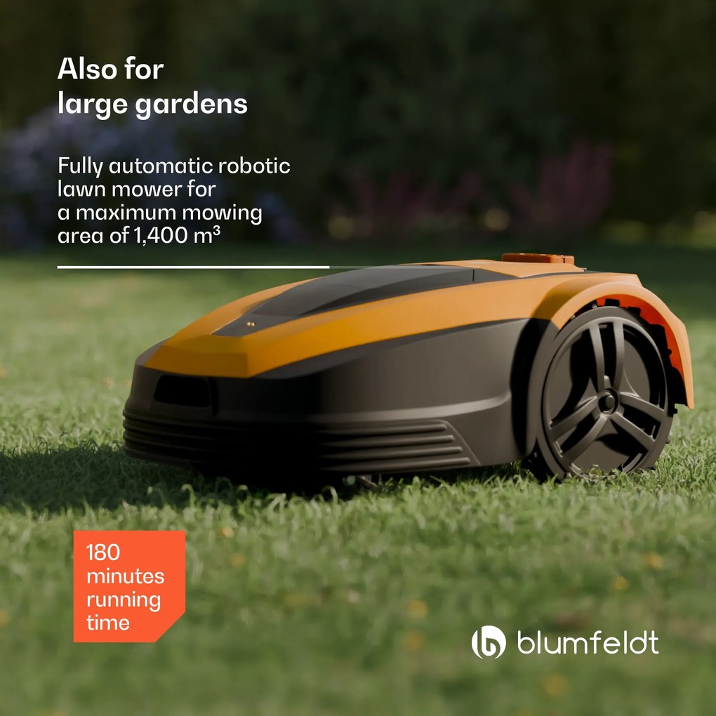 Blumfeldt Garden Hero, inteligentná robotická kosačka pre trávnik s rozlohou až 1400 m², doba prevádzky 3 hodiny, senzor proti kolízii
