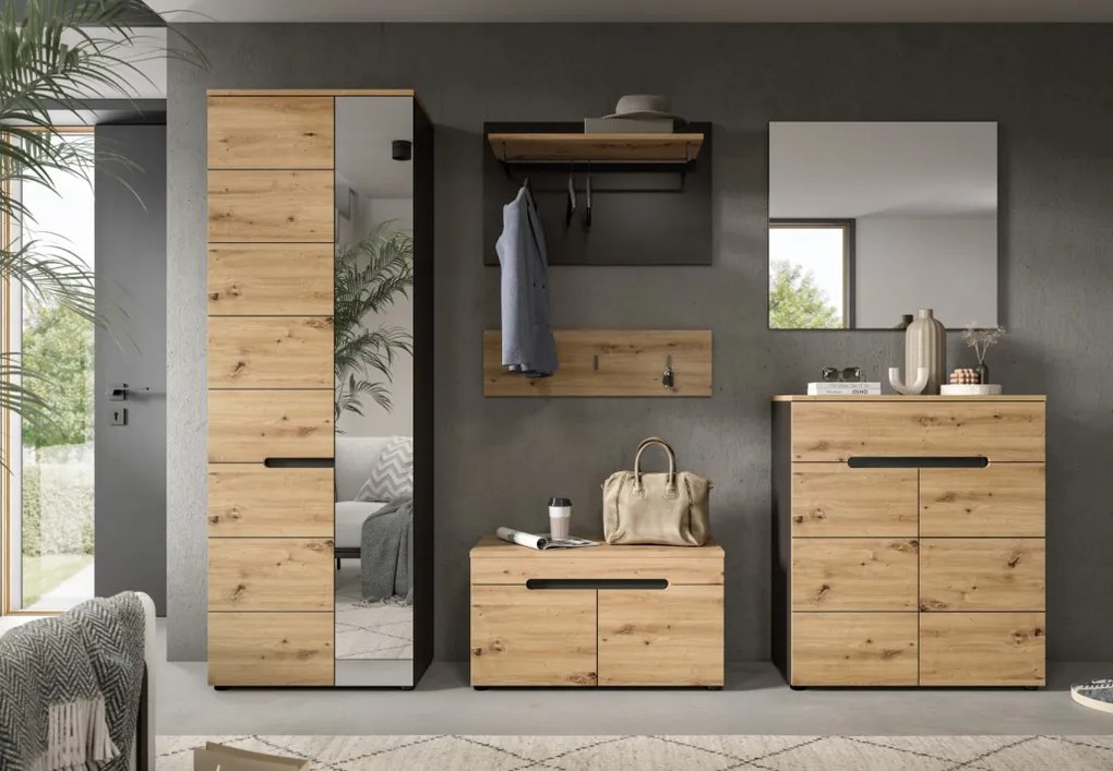 Dvojdielny šatníkový panel Cano, 80 cm, šedá/dub artisan