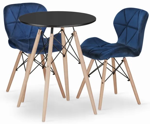 Jedálenský stôl TODI čierny 60 cm s dvoma stoličkami LAGO granátové