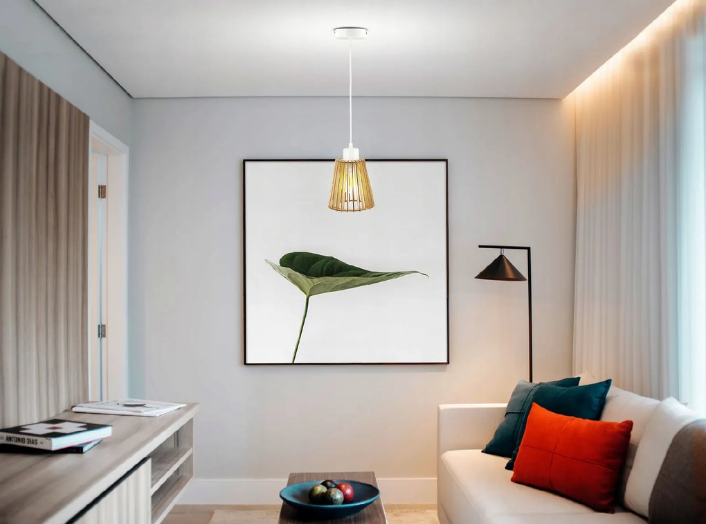 BERGE Drevená závesná stropná lampa - biela