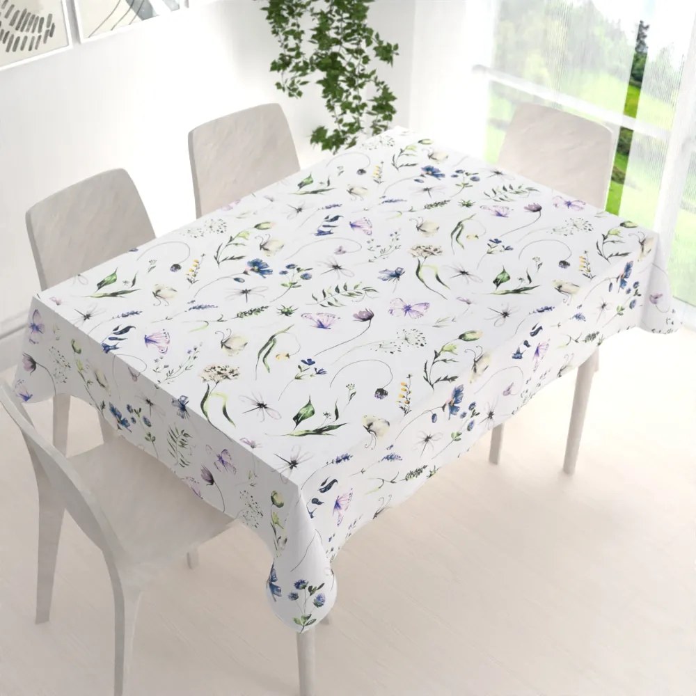 Biante Bavlnený obdĺžnikový obrus Sandra SA-391 Lúčne kvietky s motýlikmi 140x160 cm