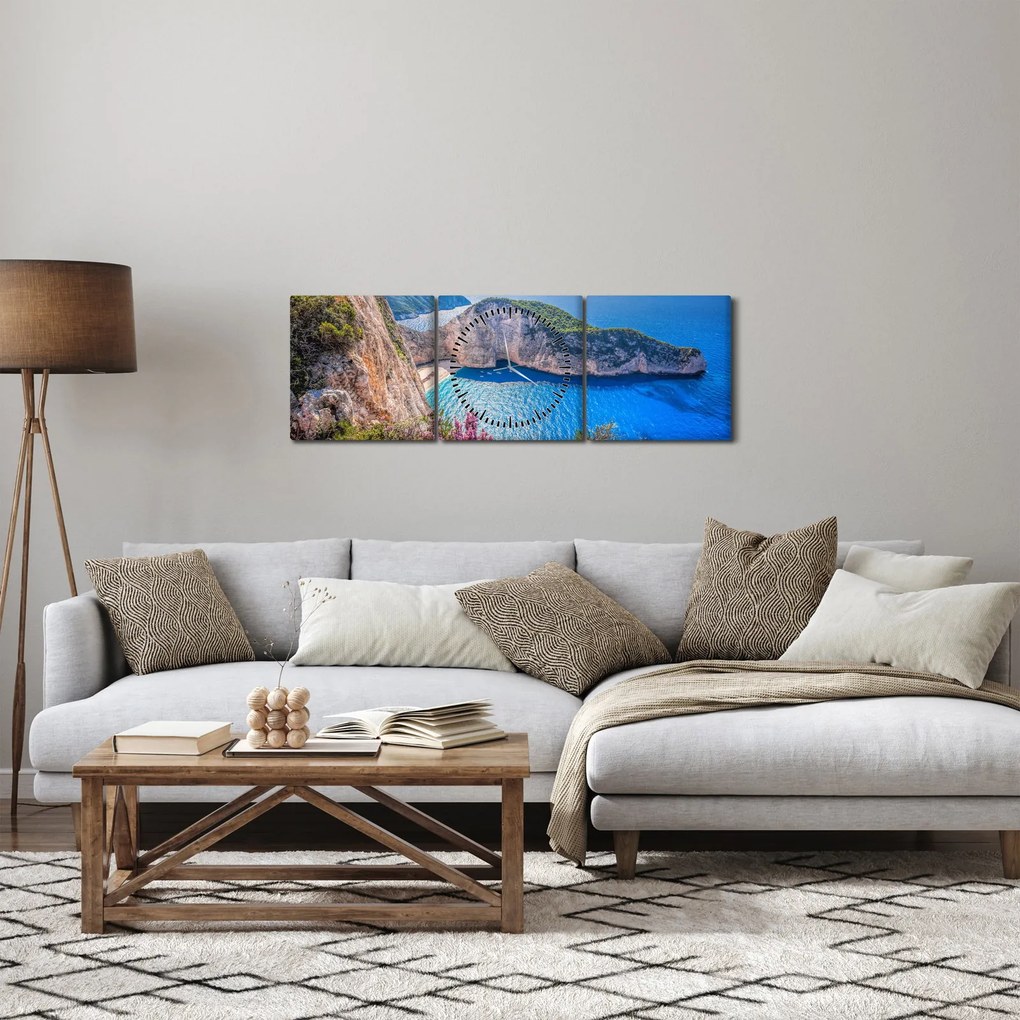 Obraz - Pláž Navagio, Grécko (s hodinami) (90x30 cm)