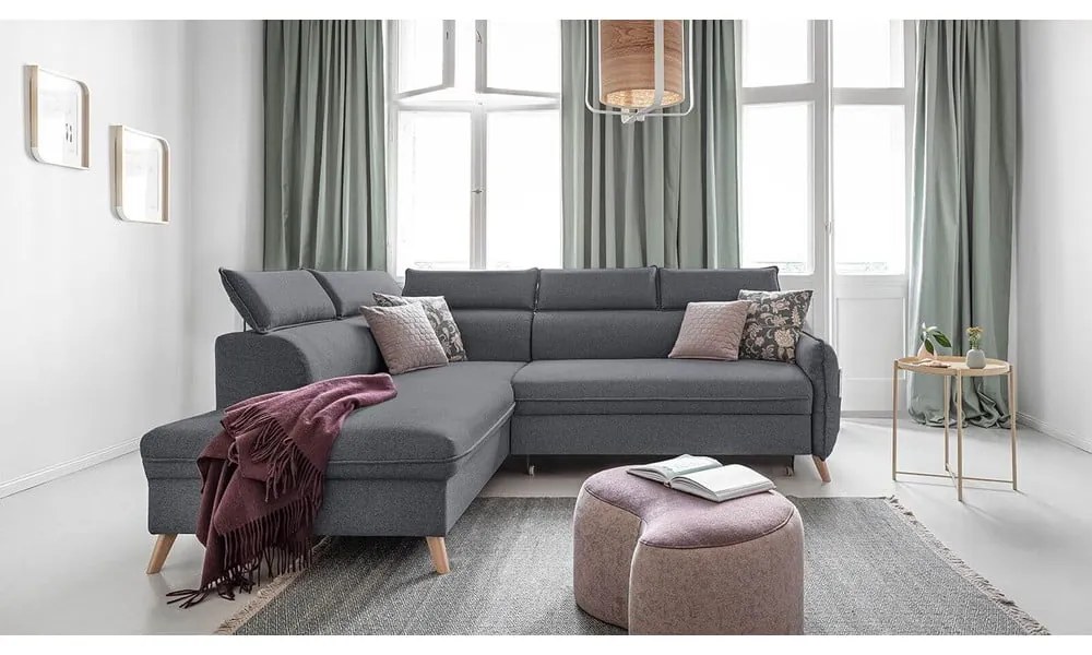 Tmavosivá rozkladacia rohová pohovka (ľavý roh) Sweet Harmony – Miuform