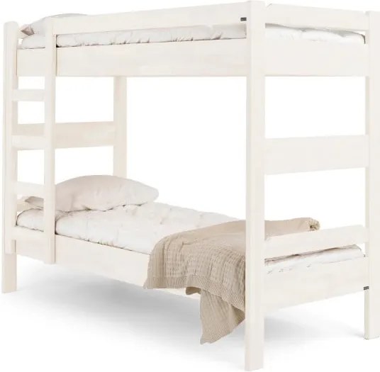 Biela ručne vyrobená poschodová posteľ z masívneho brezového dreva Kiteen Kuusamo, 80 × 200 cm