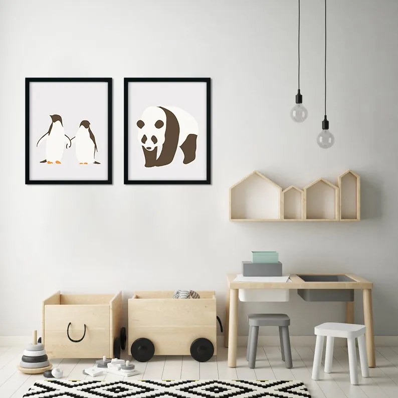 Séria 2 rámovaných obrazov 43x53 cm - Panda a Penguins