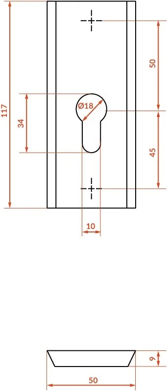 Kuchinox Kuchinox, podlhovastá rozeta pre cylindrickú vložku 117x50x9 mm, čierna, LAV-LZ3_902A