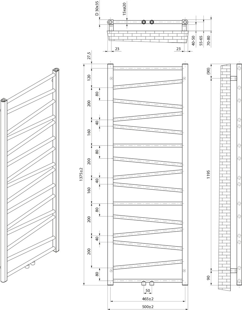 Aqualine Aqualine, ANNALISA vykurovacie teleso 500x1375mm, biela, AN220