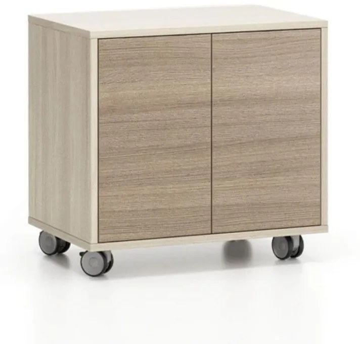 Pojazdná skrinka na kolieskach s dverami LAYERS, krátka, 600 x 400 x 575, dub prírodný / dub morený