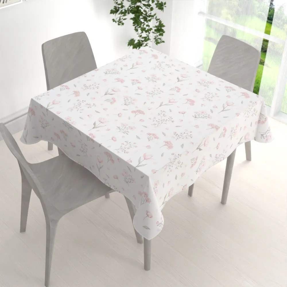 Biante Bavlnený štvorcový obrus Sandra SA-741 Ružové jarné kvety na bielom 80x80 cm