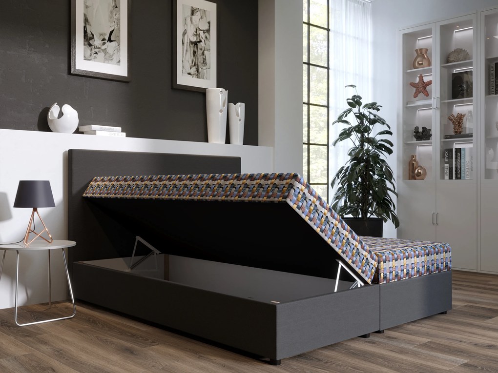 Manželská posteľ Boxspring 160 cm Skonto (tmavosivá + vzor pletený) (s matracom a úložným priestorom). Vlastná spoľahlivá doprava až k Vám domov. 1047348