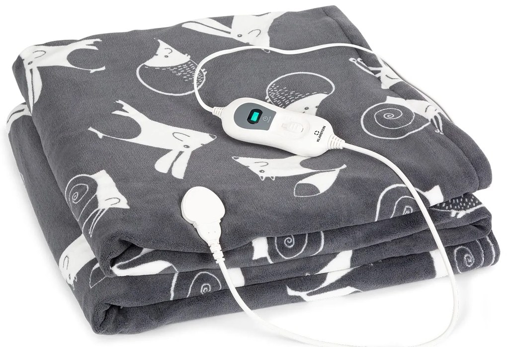 Klarstein Dr. Watson XXL, vyhrievacia deka, 120 W, 200 x 180 cm, coral fleece, antracitová, zvieratá