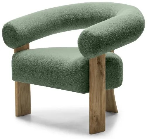 Tmavo zelené dizajnové kreslo KOKEI, dub