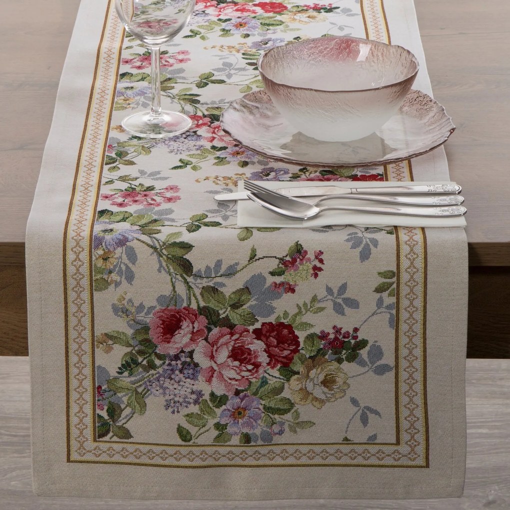 GOBELÍNOVÝ BEHÚŇ NA STÔL ROSE 40X100 CM KVETY