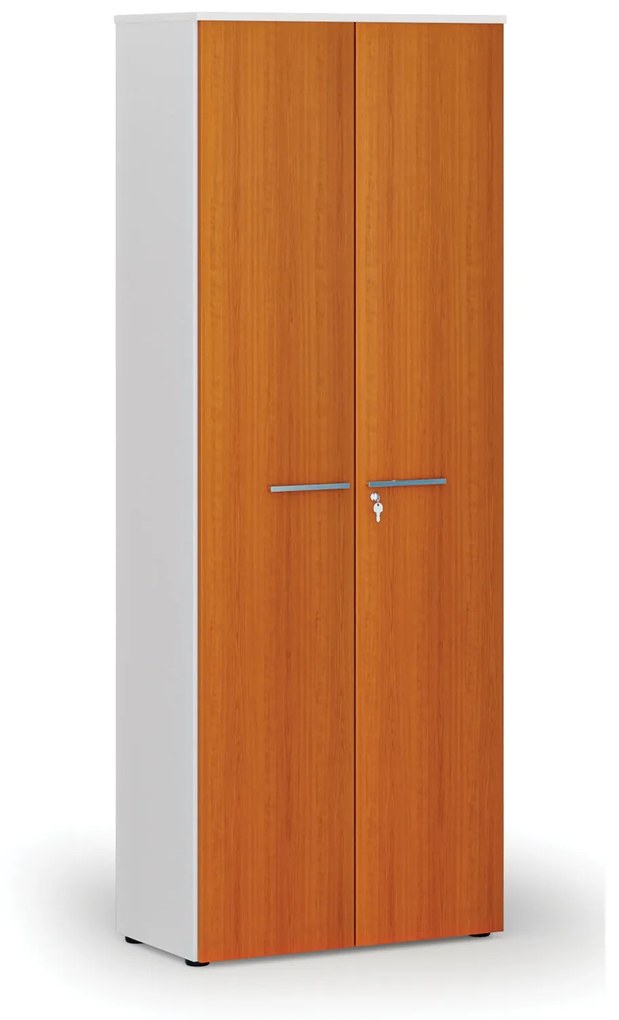Kancelárska skriňa s dverami PRIMO WHITE, 2128 x 800 x 420 mm, biela/čerešňa