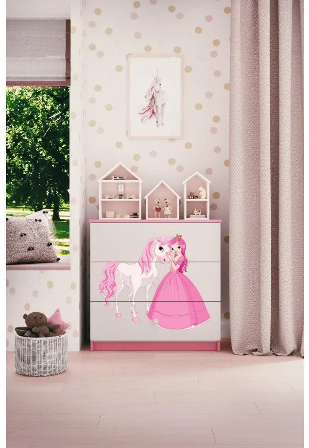 Komoda Babydreams 80 cm princezná a poník ružová