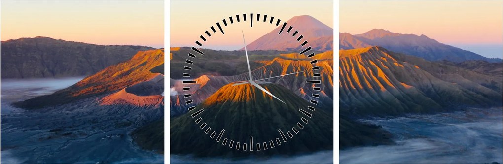 Obraz hory Bromo v Indonézii (s hodinami) (90x30 cm)