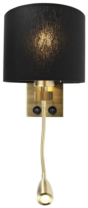 Art Deco nástenná lampa zlatá s čiernym tienidlom - Brescia