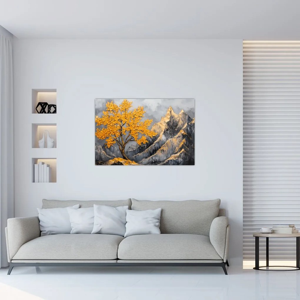 Obraz – Zlatý strom v horách (90x60 cm)