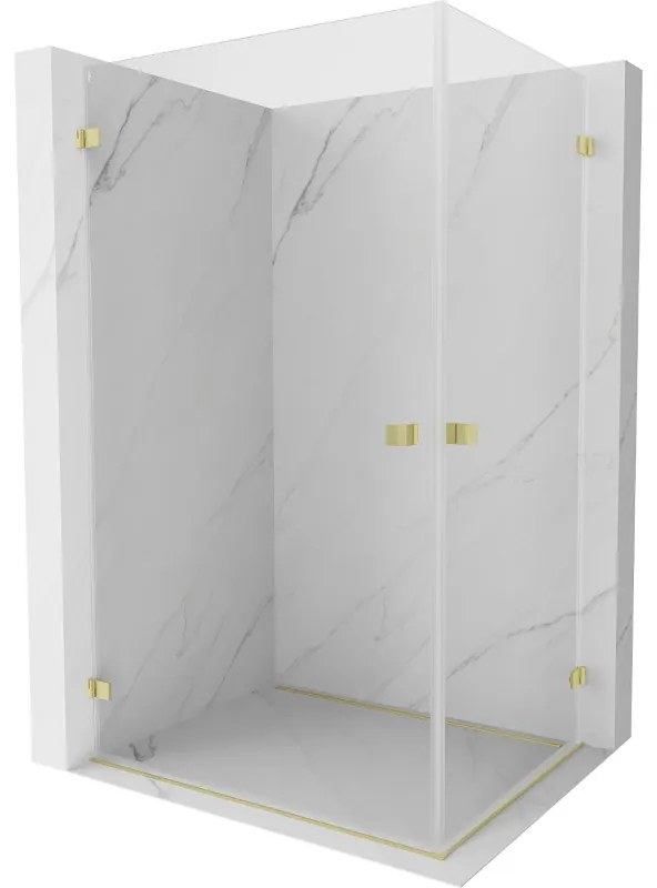 Mexen Lunar-B Duo, výklopný sprchový kút 100 x 70 cm, 8mm číre sklo, zlatý matný profil, 832-100L-070P-55-00