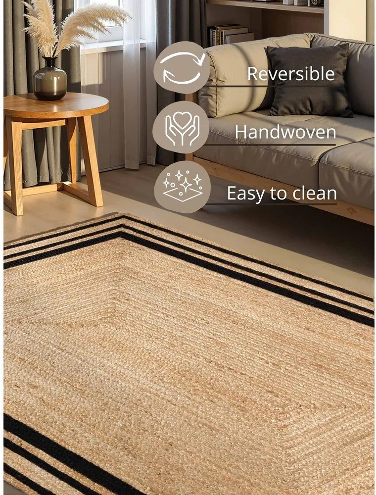 Čierny/v prírodnej farbe obojstranný/ručne tkaný jutový koberec 160x230 cm Jutta – Hanse Home