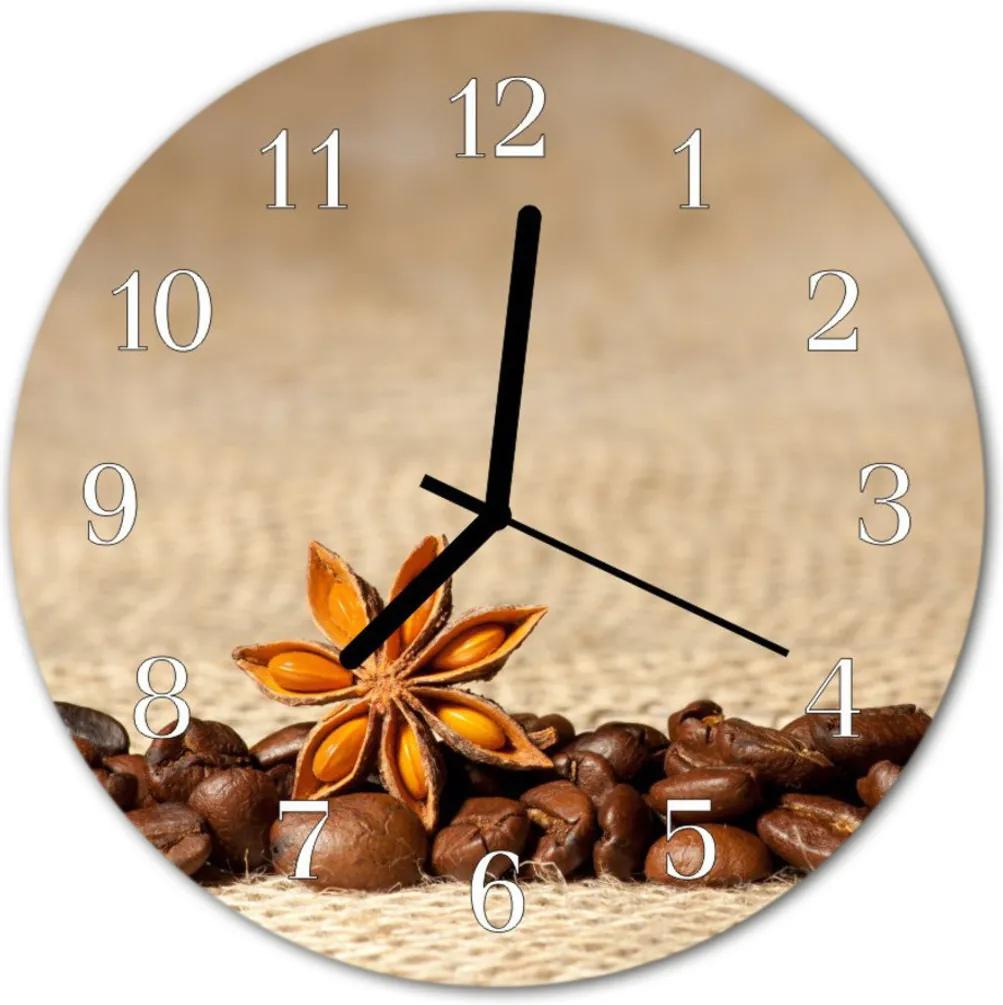 Sklenené hodiny okrúhle  zrnková káva