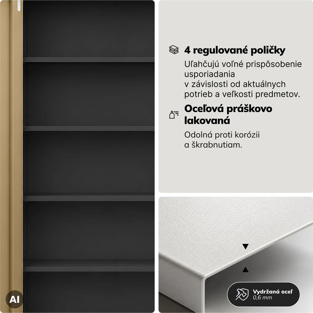 Kovová kancelárska skriňa so zámkom na kód antracitová, orech, 900x1850x400 mm: DANIEL Eco Design