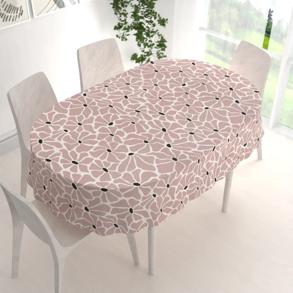 Biante Bavlnený oválny obrus Sandra SA-483 Hnedoružové designové kvety na bielom 60x100 cm