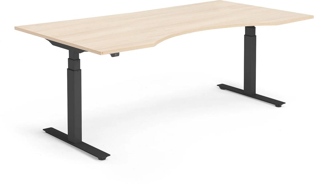 Výškovo nastaviteľný stôl Modulus, vykrojený, 2000x1000 mm, čierna / dub