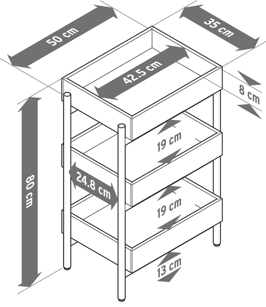 Stojanový regál z masívneho dreva s 3 priehradkami
