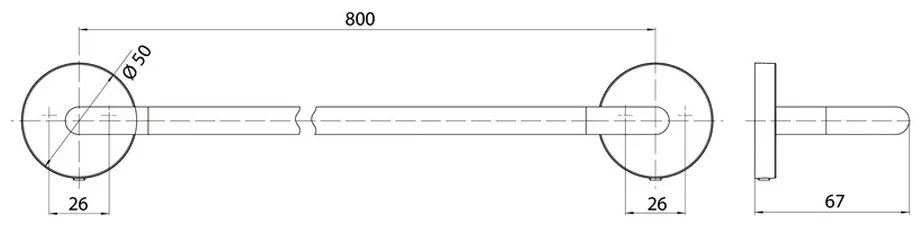 Emco Round - Držiak na uterák 800 mm, montáž pomocou lepenia alebo vŕtania, chróm 436000180