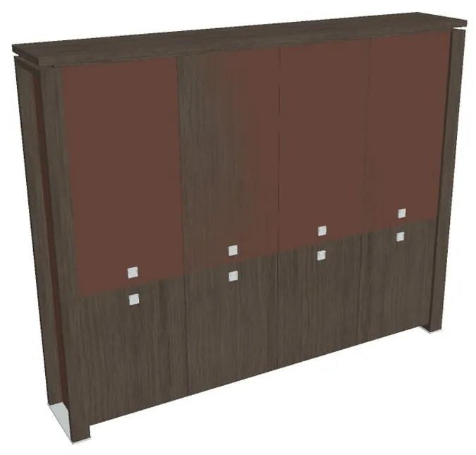Vysoká skriňa Verno+ S 260 x 46 x 210 cm, kombinované dvere, dub antracit / hnedá